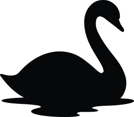 Silhouette swan bird swimming peacefully black vector illustration