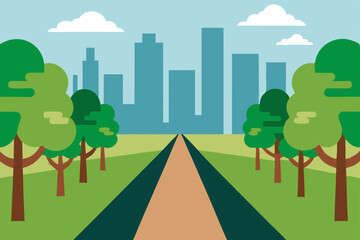 Obraz premium Scenic Road Leading to the City A Journey Through Nature and Urban Landscapes