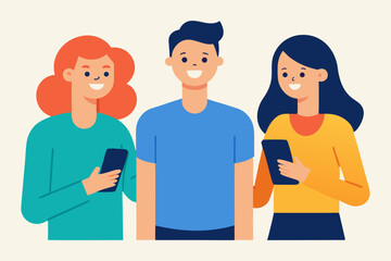 Obraz premium Connecting Through Technology Happy Diverse Friends Using Smartphones
