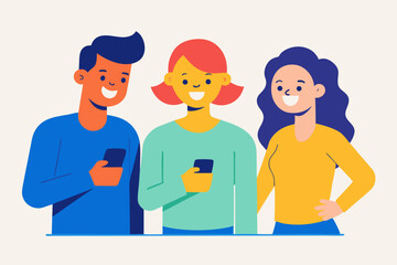 Fototapeta premium Connecting Through Technology Friends Sharing Moments on Their Smartphones