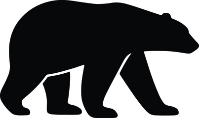 Silhouette walking bear black and white vector illustration