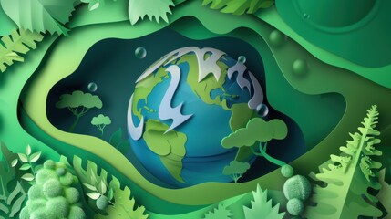 A depiction of Earth as a unified biosphere, supported by green energy, illustrated in a holistic art style