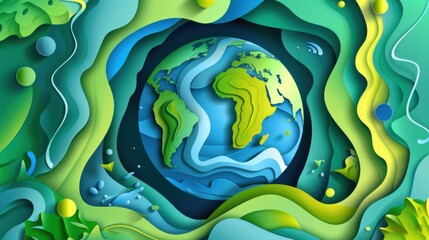 A depiction of Earth as a unified biosphere, supported by green energy, illustrated in a holistic art style