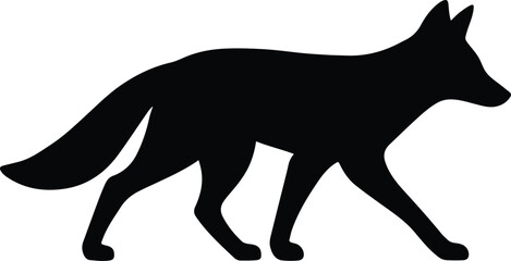 Silhouette walking fox black and white vector illustration