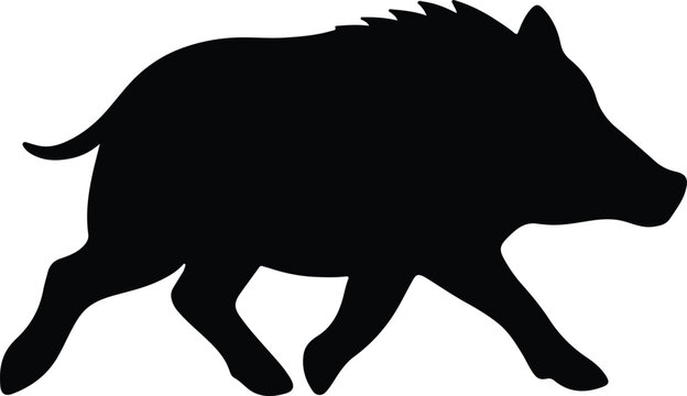 Silhouette wild boar running black flat vector illustration
