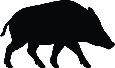 Silhouette Wild boar walking black vector illustration