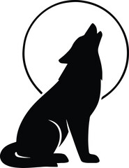 Silhouette wolf howling at moon minimalist vector illustration