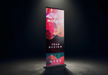 Roll-up Banner Mockup on Cement Floor with Soft Studio Lighting