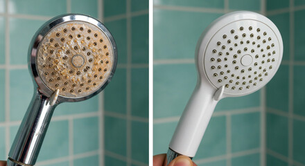 Shower head cleaning before after comparison calcium buildup removal home improvement water scale