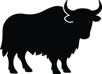 Silhouette yak with large horns vector illustration