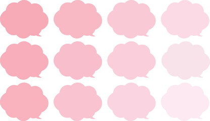 All the bubbles have a distinctive, rounded, cloud-like, or scalloped edge design. This vector image features twelve speech bubbles.