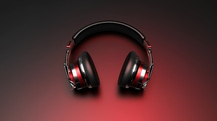 Black and red headset with chrome accents on sky gradient background