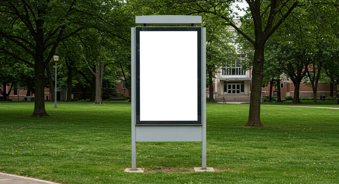 Blank Billboard on Green Grass Advertisement Mockup Outdoor Display Signage in Park Setting with