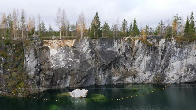 Landmark of Russia. Mountain park Ruskeala at autumn season. Marble canyon in Sortavala region of Republic of Karelia