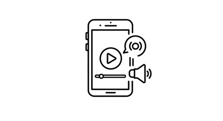 Streaming content icon on smartphone play button volume notification outline illustration design 100