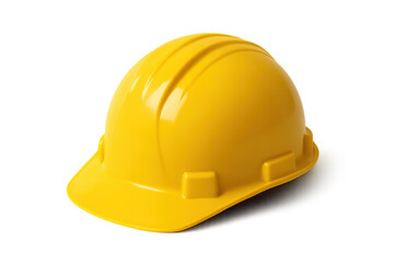 Fototapeta premium Yellow hard hat protecting worker safety, symbolizing industrial workplace protection against potential hazards