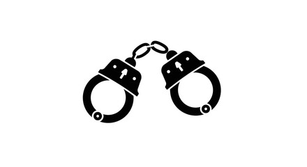 A pair of black handcuffs connected by a chain isolated on a white background in a simple illustration
