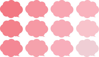 All the bubbles have a distinctive, rounded, cloud-like, or scalloped edge design. This vector image features twelve speech bubbles.