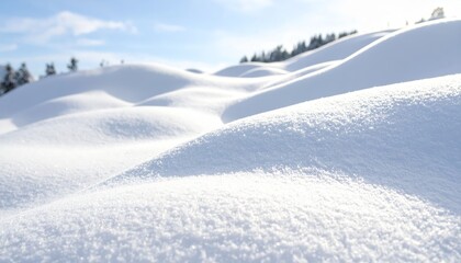 Obraz premium Stunning winter landscape, snow covered hill with trees in the background. discover the serenity of nature.