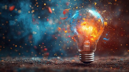 Glowing lightbulb, vibrant colors, creative energy