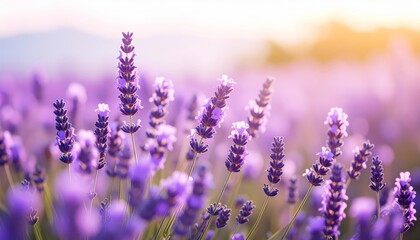 Obraz premium Sunkissed lavender flowers in full bloom, a breathtaking display of purple majesty