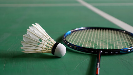 badminton racket and shuttlecock