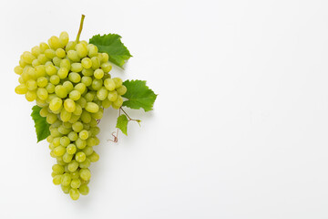 Fresh green grape on white background, top view