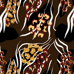 Leopard, zebra and giraffe pattern design. Hand drawn leopard zebra and giraffe pattern design. For textile and print.