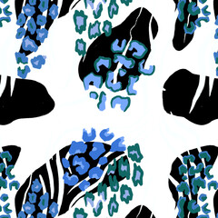 Leopard, zebra and giraffe pattern design. Hand drawn leopard zebra and giraffe pattern design. For textile and print.