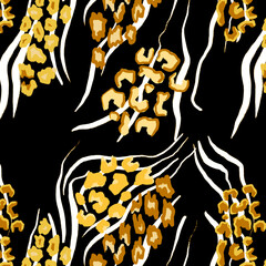 Leopard, zebra and giraffe pattern design. Hand drawn leopard zebra and giraffe pattern design. For textile and print.