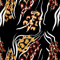 Leopard, zebra and giraffe pattern design. Hand drawn leopard zebra and giraffe pattern design. For textile and print.