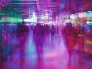 Fototapeta premium A blurry, colorful photograph of an abstract scene featuring purple and green lights