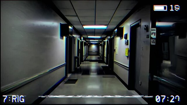 Disturbing security camera footage of empty corridor