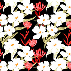 Seamless flower pattern. Abstract pattern. Textile print pattern. Black background.