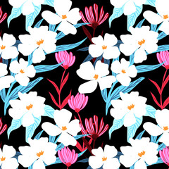 Seamless flower pattern. Abstract pattern. Textile print pattern. Black background.