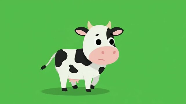 Animated Cow with Changing Expressions on Green Background Video