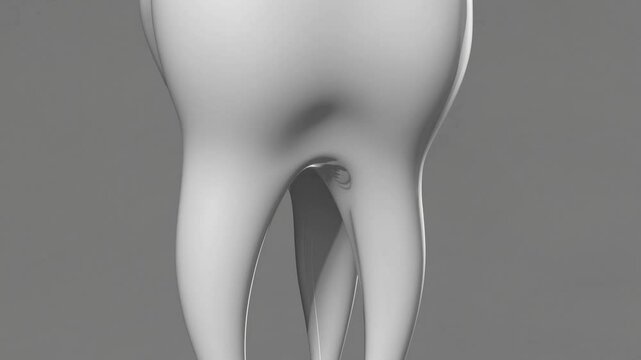 White tooth slowly growing a crack on grey background