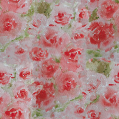 Seamless pattern created from a gestural watercolor painting of red roses and green vegetation