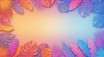 Colorful tropical leaves background vector monstera palm leaf summer banner template design illustration