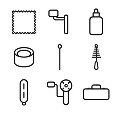 Fototapeta premium Instrument Care Icons. Outline icon set of instrument care and maintenance tools: polishing cloth, tuning peg winder, valve oil,