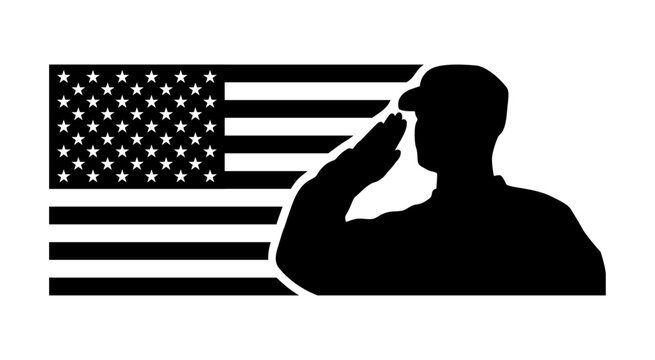 United States flag with silhouette of soldier saluting