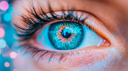 Concept: Eye of wonder, macro of human eye reflecting a galaxy, evoking feelings of curiosity and infinite possibilities