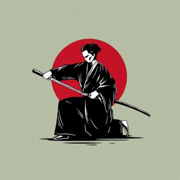 Samurai kneeling with katana animation isolated asset, transparent 4K video, alpha channel, ProRes 4444