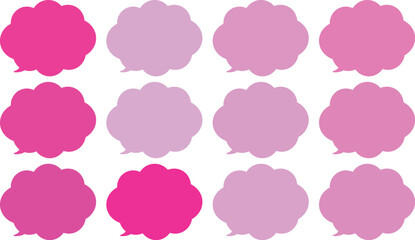 All the bubbles have a distinctive, rounded, cloud-like, or scalloped edge design. This vector image features twelve speech bubbles.