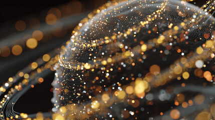 A glowing wireframe sphere pulsates with digital-coded lights against a dark background, symbolizing advanced technology, data transfer, and futuristic communication in the digital age.


