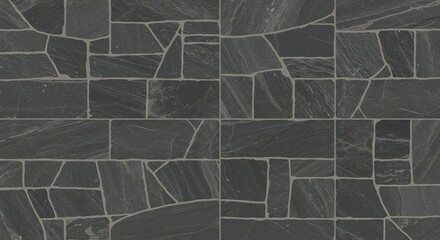 Fototapeta premium Close-up of a slate stone surface with irregular shapes, dark gray and black hues, emphasizing texture and natural patterns, ideal for modern design.