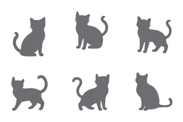 Set of silhouette cats in different poses. Isolated black cat on white background. Vector illustration of elements for design decoration.