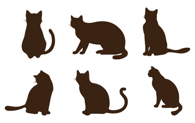 Cat Silhouettes Vector Illustration, perfect for Halloween, cat lovers. Features various cat poses, paw prints. Ideal for pet, animal, feline, domestic, house cat themes