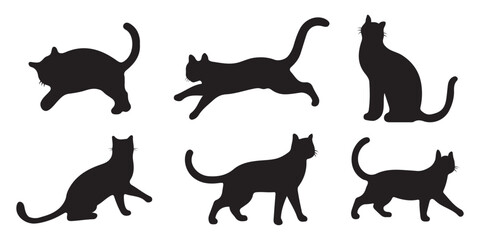 Cat silhouettes set, large pack of vector silhouette design, isolated white background