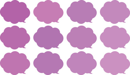 All the bubbles have a distinctive, rounded, cloud-like, or scalloped edge design. This vector image features twelve speech bubbles.
